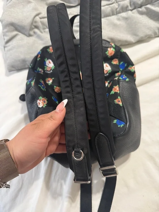 COACH Black Floral Mini Backpack with Fox Patch and Sunflower Accents - Picture 2 of 5